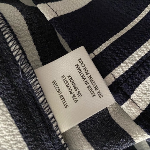 Navy Blue + White Vertical Stripe Shirtdress with Gold Buttons - Picture 8 of 11